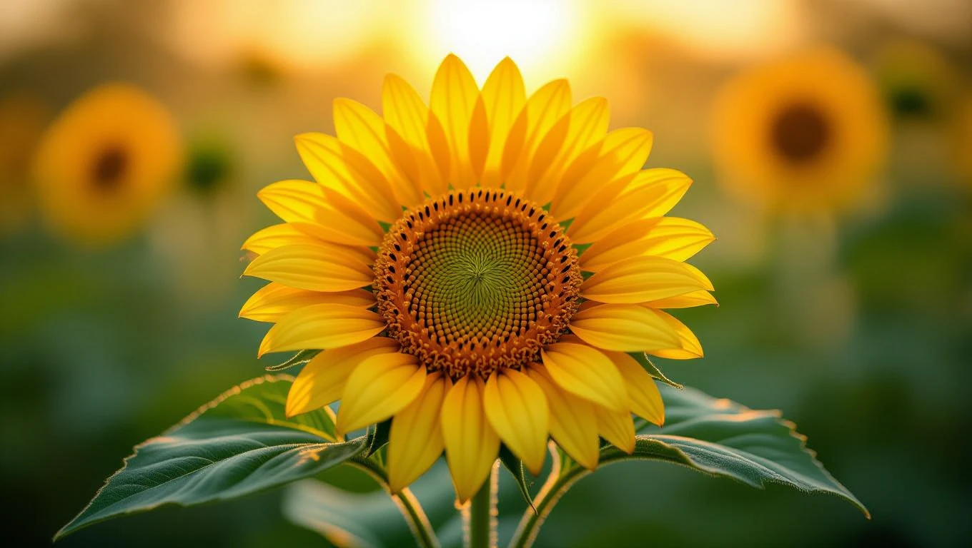 Eine leuchtende Sonnenblume mit großen, gelben Blütenblättern im Vordergrund.