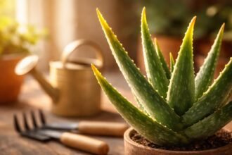Aloe vera mit gelben Blattspitzen, erklärt mögliche Pflegefehler und einfache Lösungsschritte
