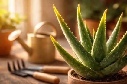 Aloe vera mit gelben Blattspitzen, erklärt mögliche Pflegefehler und einfache Lösungsschritte