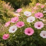 Bechermalve Lavatera trimestris im Beet, sonnig, farbenfroh, pflegeleicht, Beeteinbindung für Beetgestaltungen