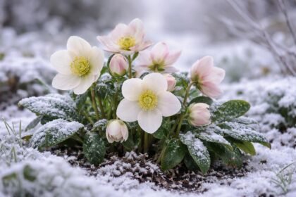 - Christrosen setzen im kalten Winter leuchtende Akzente im farbarmen Beet.