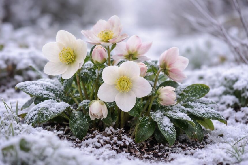 Christrosen – die Winterschönheiten im Blumenbeet - Christrosen setzen im kalten Winter leuchtende Akzente im farbarmen Beet.