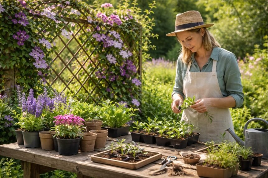 Clematis-Vermehrung durch Stecklinge, Absenker und Teilung im Garten für robuste Jungpflanzen