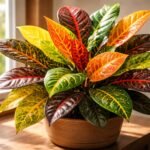 - Crotonblätter bunt gemustert; Pflege beeinflusst Farbintensität, Wuchs und Haltbarkeit in der Wohnung.