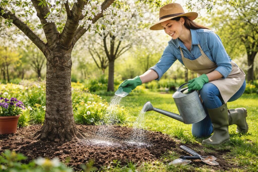 - Frühlingsdüngung und ausreichendes Wässern stärken Pflaumenbaum gesund, vital und widerstandsfähig.