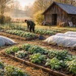 Gärtnerinnen und Bauern schützen Pflanzenernte vor Eisheiligen, plötzlicher Kälte im Frühling