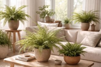 Fünf ungiftige Farne als Zimmerpflanzen dekorieren stilvoll Wohnzimmer und Arbeitsbereich