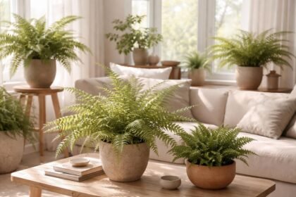 Fünf ungiftige Farne als Zimmerpflanzen dekorieren stilvoll Wohnzimmer und Arbeitsbereich