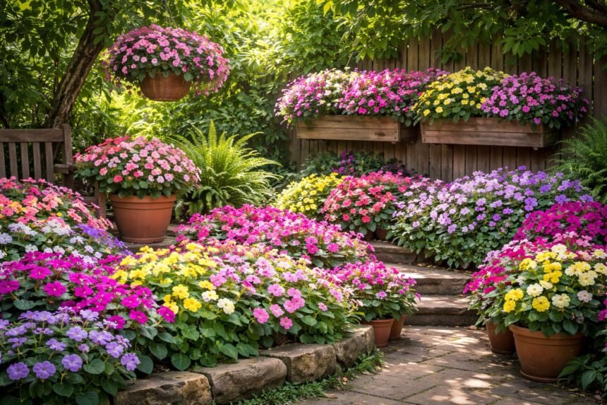 Fleißiges Lieschen: Standort, Pflege & die schönsten Sorten Fleißiges Lieschen im Schattenbeet, bunte Blüten, pflegeleicht, robust und langlebig.