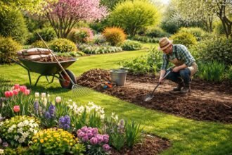 - Fröhlicher Frühling im Garten, Boden vorbereiten, Beete pflegen, Blütenpracht voraus.