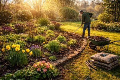 Garten nach dem Winter erwacht: frische Farben, saftiges Grün, klare Strukturen