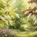 Zwei Traubenkirschen im Frühlingslicht: Gemeine und Spätblühende Art im Garten.