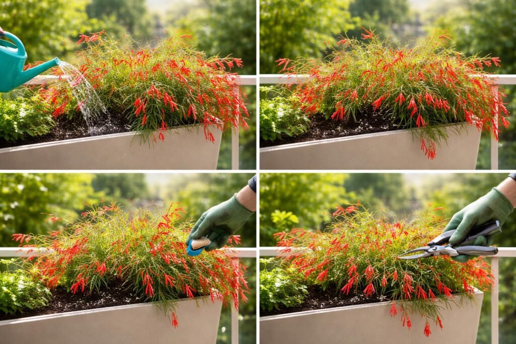 Nahaufnahme eines Flammenden Käthchens mit trockenen Blättern und vergessener Bewässerung