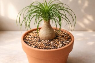 Beaucarnea recurvata im Blumentopf mit Trockensubstrat aus Kakteenerde und Seramis für Wurzelgesundheit