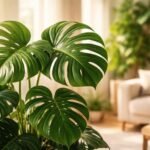 Große Monstera deliciosa Blätter im Wohnzimmer, giftige Pflanze? Sicherheitstipps für Familien.