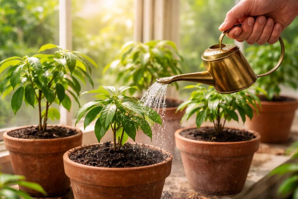 Litschibaum züchten - Litschi-Pflanzen aus Samen ziehen Junge Litschi-Pflanzen pflegen; gießen; Licht beachten; feuchte Erde bewahren; düngen