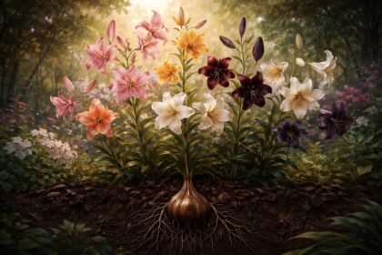 Lilien sind elegante Blütenstauden, ihr Ursprung liegt unscheinbar als braune Zwiebel.