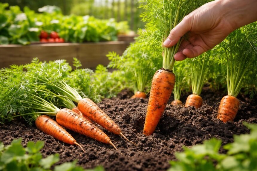 Duft von Erde, grüne Blätter, selbst geerntete Möhren warten darauf