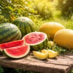 Sonnenwarm geerntete Melone im Garten, süßes Aroma, erfrischende Saftigkeit pur
