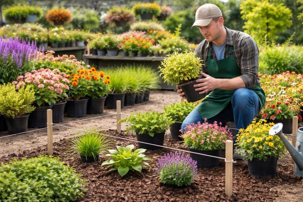 Gartenpflege im Frühling: Boden vorbereiten, Pflanzen setzen, Rasen pflegen - Frisch vorbereiteter Boden, sorgfältige Pflanzenauswahl, richtige Abstände, regelmäßige Pflege für neue Pflanzen.