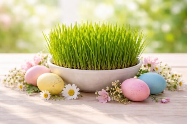 - Frische Ostergras als grüne Bühne, praktisch, dekorativ, kinderleicht zu ziehen.