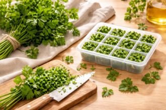 - Frische Petersilie in Eiswürfelformen einfrieren, Aroma, Farbe und Vitamine bewahren