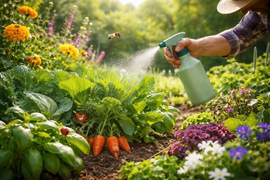 Beet mit gesunden Pflanzen, Einsatz biologischer Wirkstoffe gegen Schädlinge sichtbar.