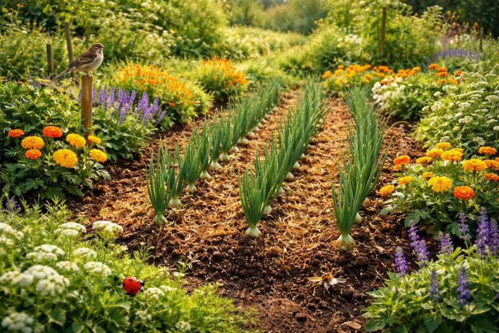 Zwiebelpflanzen im Naturgarten: richtige Pflanzung, Pflege und natürliche Schädlingsabwehr mit Mulch.