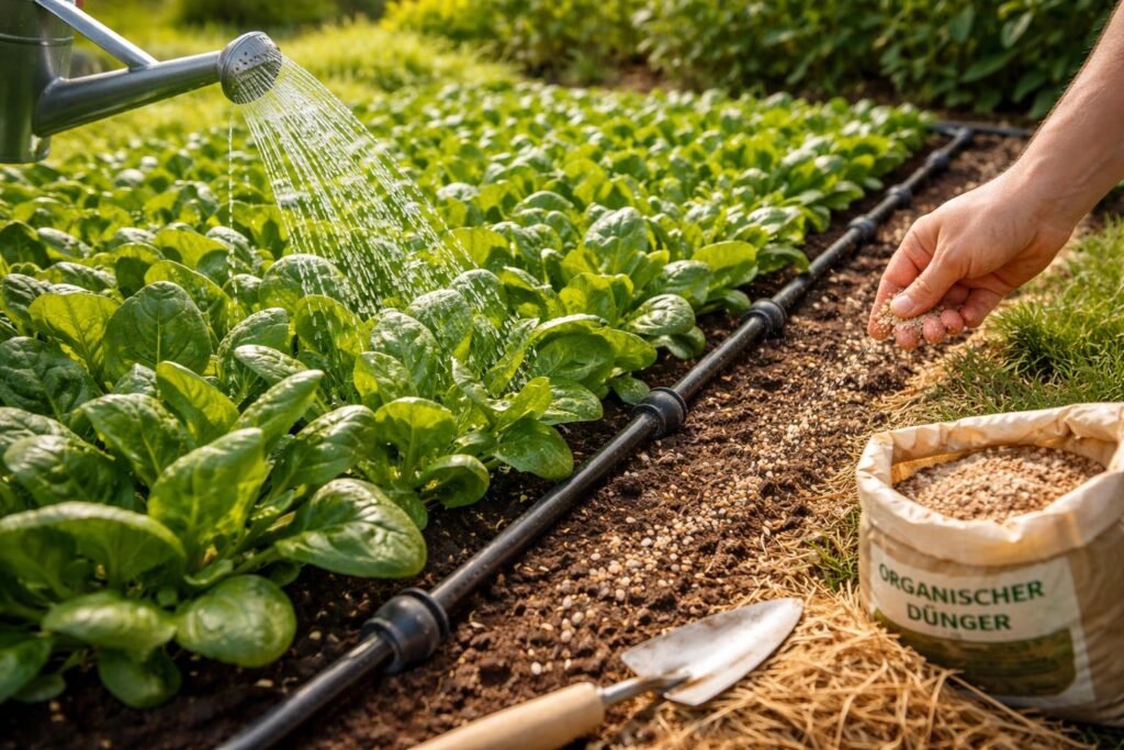 Spinat anpflanzen leicht gemacht: Tipps & Tricks Spinat im Beet: Wasser, nährstoffreiche Erde, sorgfältige Pflege und Düngung.