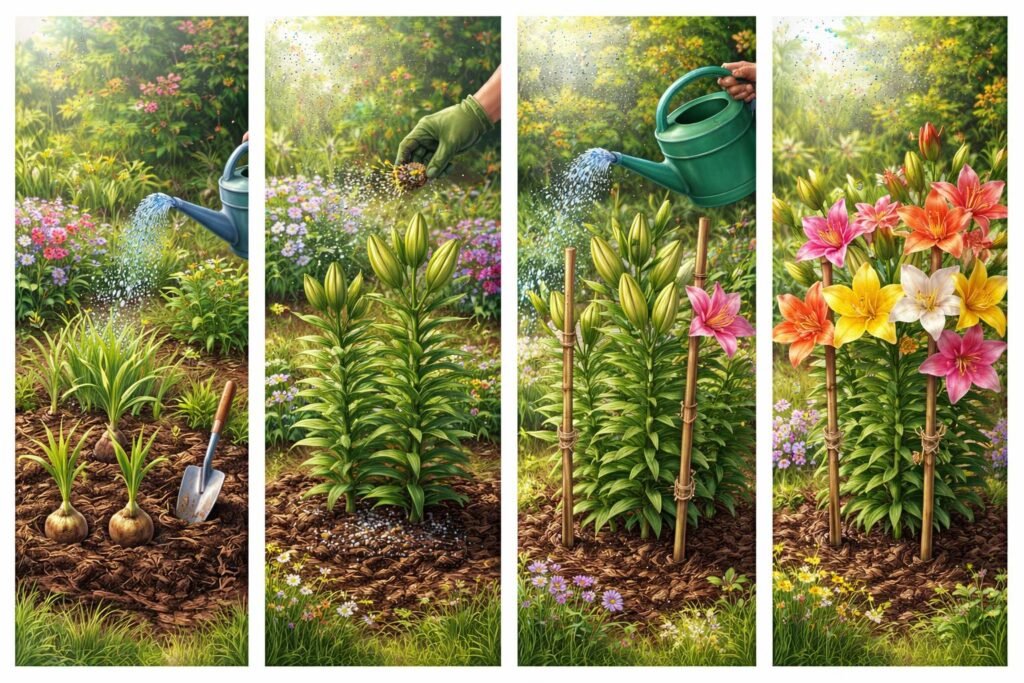 - Lilien (Zwiebel) verwandeln sich von unscheinbar zu prächtiger Gartenschönheit im Gartenjahr