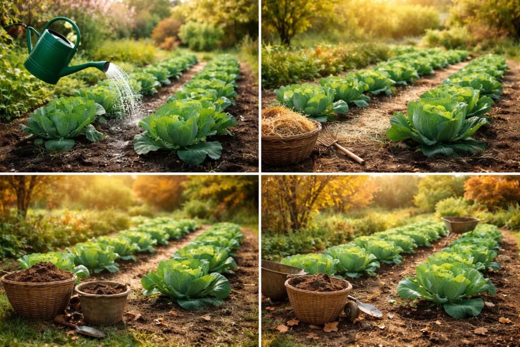 Aussaat, Pflege und Ernte: Was Sie rund um den Kohl wissen sollten - Pflege im Jahresverlauf: Gießen, Düngen und Mulchen für Kohlpflanzen im Beet.