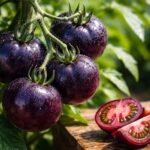 Salat-Tomate Black Jack: dunkel, glänzend, aromatisch, vielseitig einsetzbar, robust, und pflegeleicht.