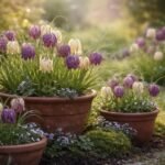 Schachbrettblume Fritillaria meleagris im Beet oder Topf; schachbrettartig gemustert; zart und märchenhaft.