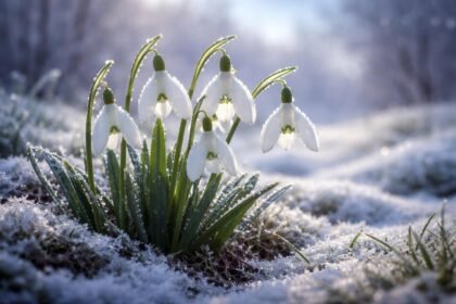 - Schneeglöckchen kündigen den nahen Frühling mit zarten weißen Blüten an