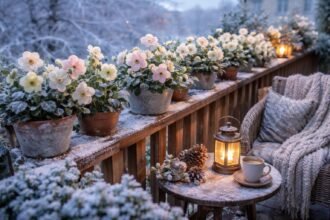 Schneerosen in Töpfen auf Balkon und Terrasse, winterliche Farbtupfer und Pflegefreundlichkeit.