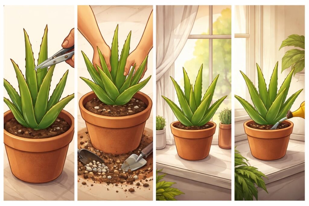 Aloe Vera Blätter werden braun: richtig reagieren Nahaufnahme von Aloe-Vera-Blättern mit braunen Stellen und Rettungsmaßnahmen zur Pflanzpflege