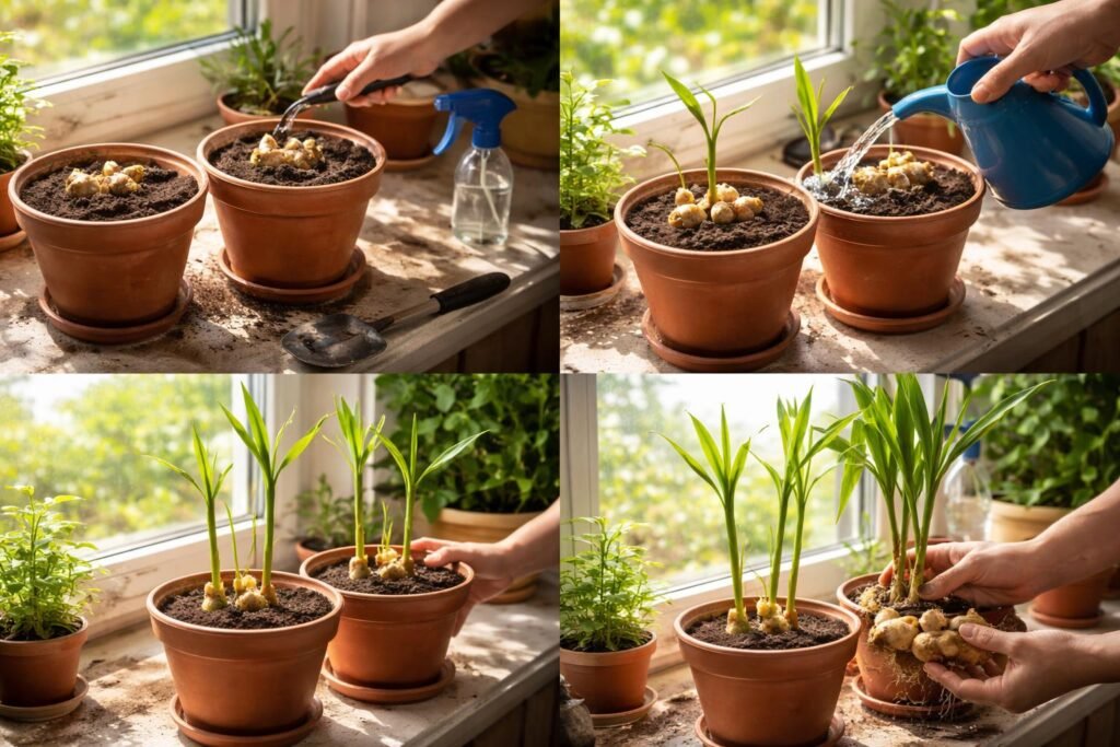 Frischer Ingwer wächst im Haus als gesundes pflegeleichtes Küchengewächs mit Aroma.