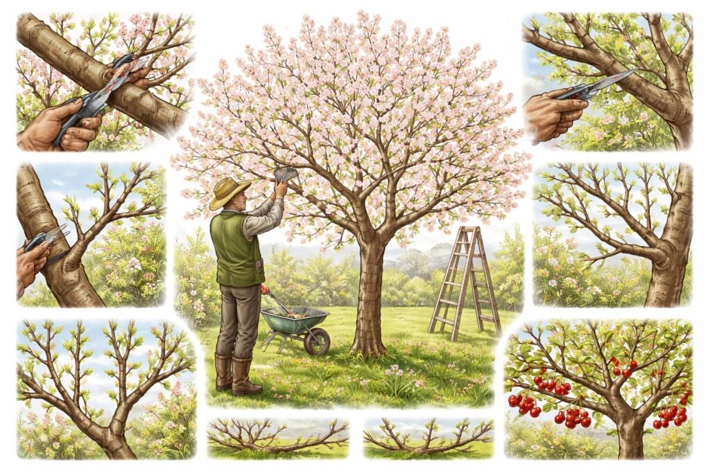 - Frischer Schnitt im Frühling fördert Fruchtholz am Sauerkirschbaum und sorgt für mehr Erträge