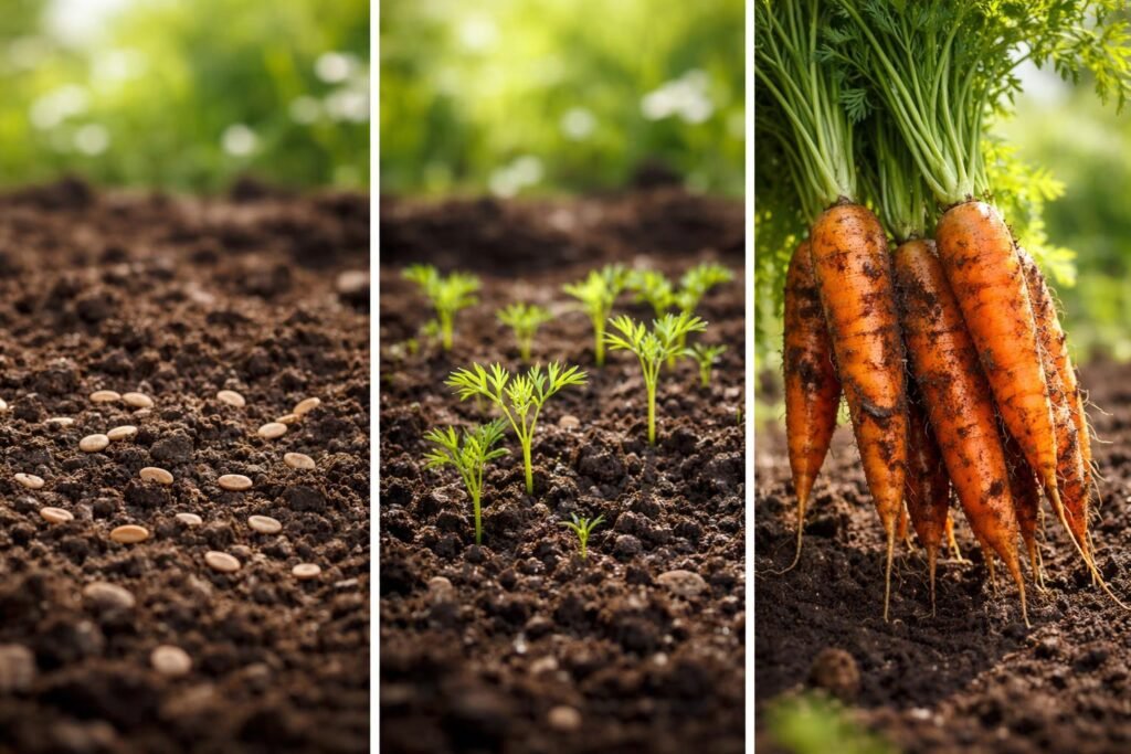 - Frisch geerntete Möhren, knackig, sich selbst angebaut, Freude pur erleben.