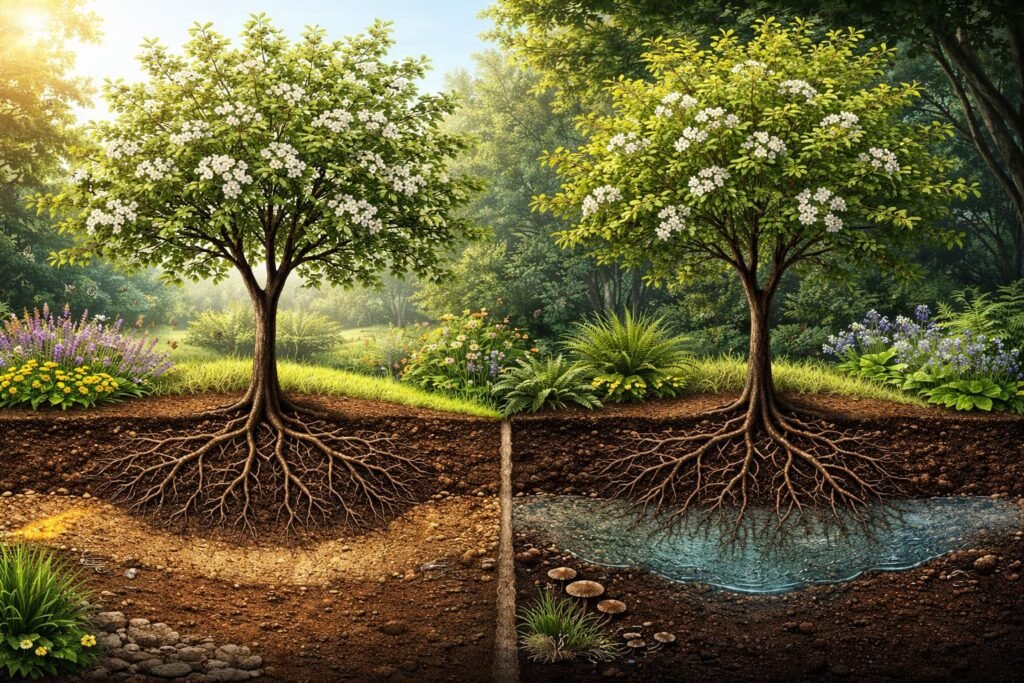 Gemeine und Spätblühende Traubenkirsche - Steckbrief & Pflege Zwei Traubenkirschen im Garten, Standortwahl und Bodenansprüche beider Arten werden veranschaulicht