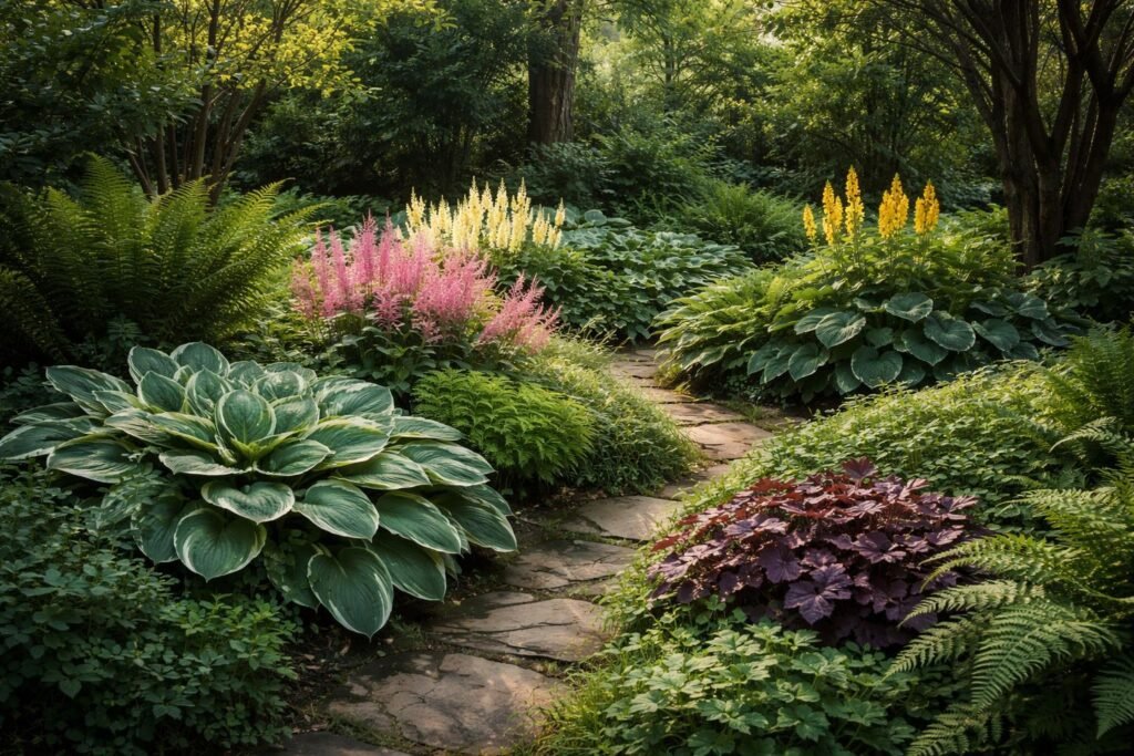 - Schattenstauden schaffen grüne Oasen, die Ruhe spenden und Struktur geben