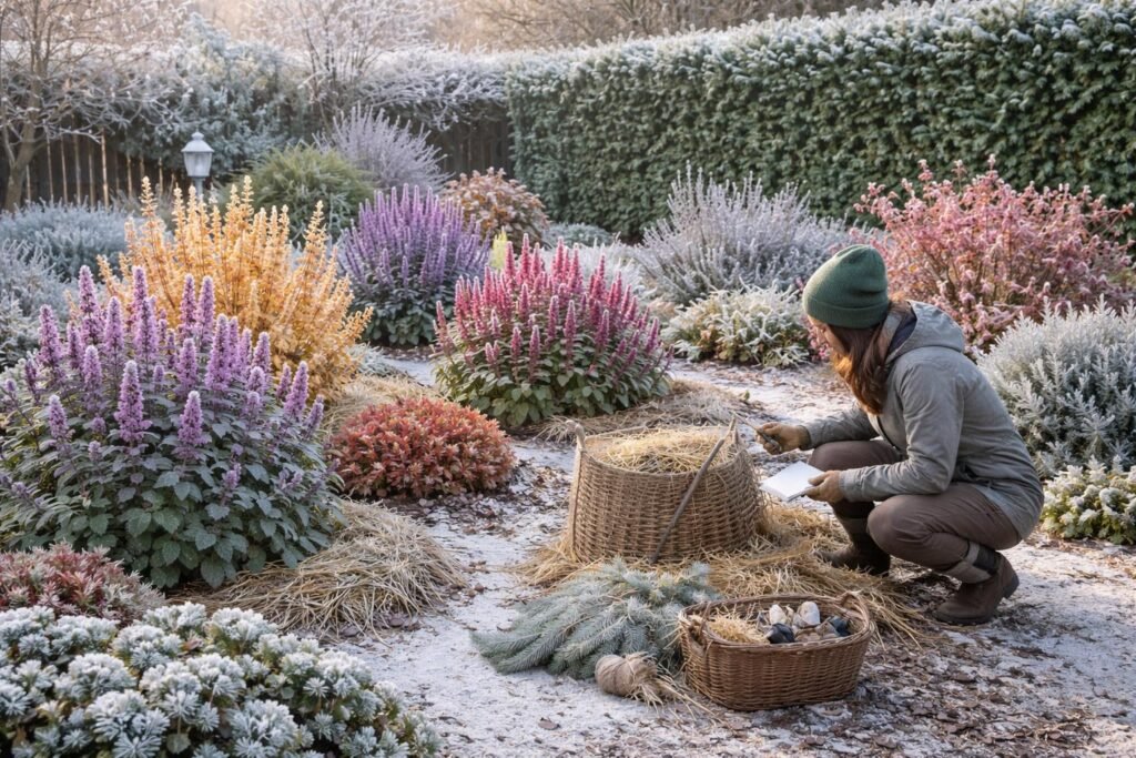 Abbildung einer Agastache-Pflanze im Garten, erklärt Winterhärte, Schutz und Sortenwahl.