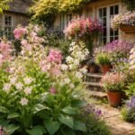 Nicotiana sanderae Ziertabak blüht üppig im Beet, duftende Blüten und grüne Blätter.