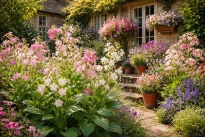 Nicotiana sanderae Ziertabak blüht üppig im Beet, duftende Blüten und grüne Blätter.