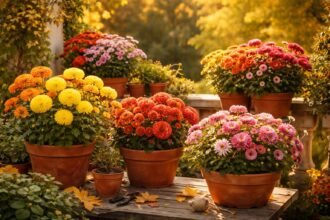 Chrysanthemenvielfalt im Herbstgarten; Chrysanthemum indicum im Fokus; bunte Blütenpracht; Sorten für Töpfe und Beete