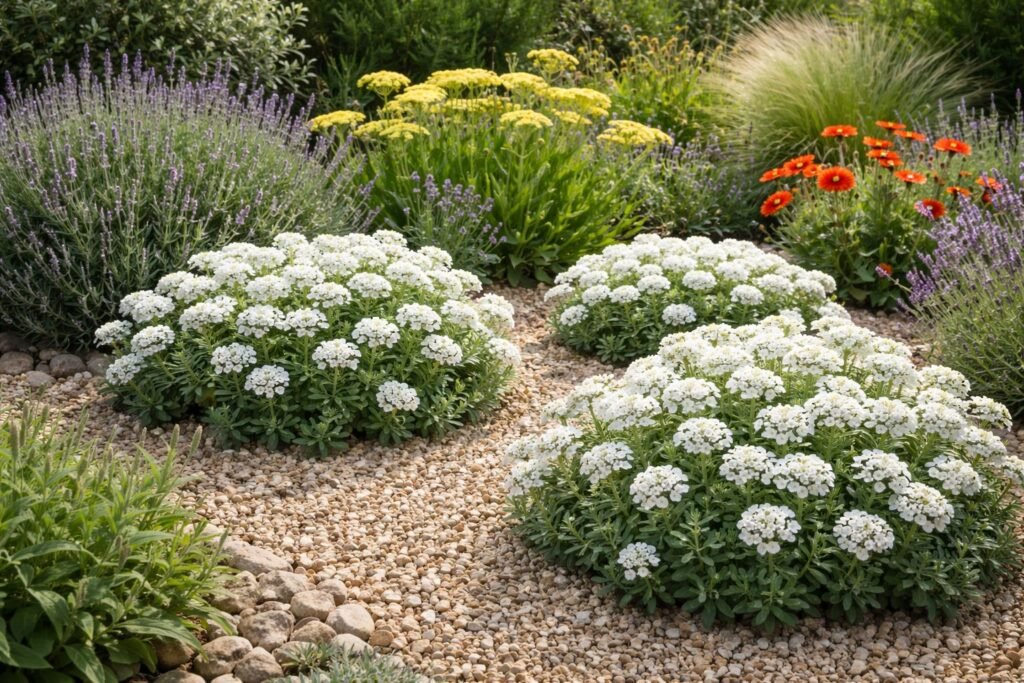 - Beliebter Standort im Garten: sonnig, windgeschützt, gut drainierter Boden für Schleifenblumen.