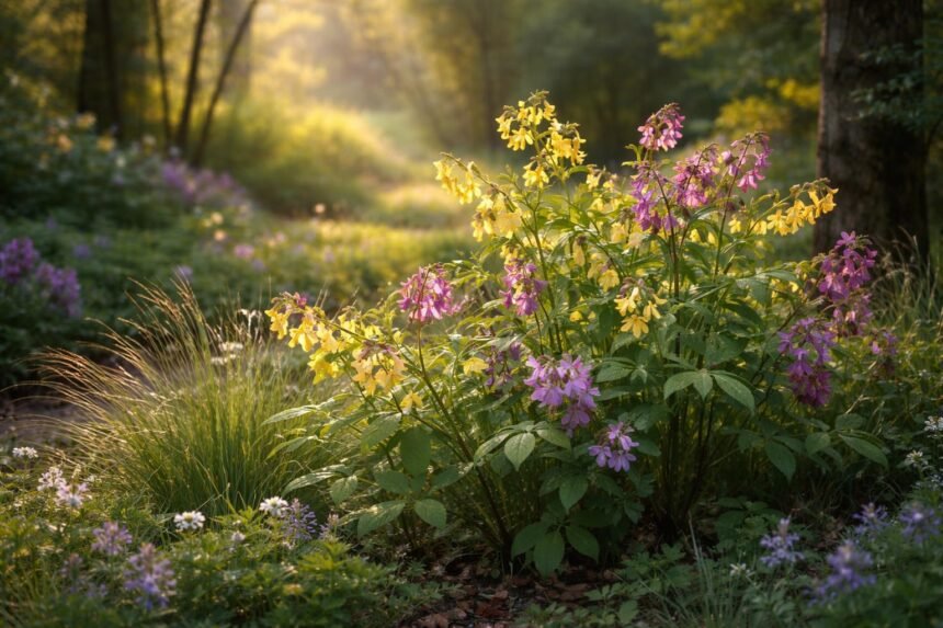 - Die zarte Frühlings-Platterbse im sonnigen Beet mit leuchtenden Blüten und zarten Blättern
