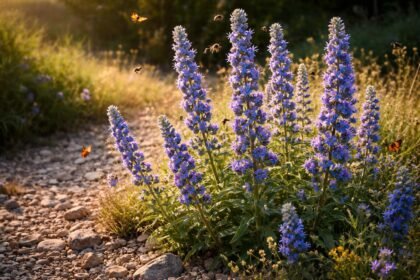 Natternkopf Echium vulgare blüht: blaue Kerzen ziehen Schmetterlinge und Wildbienen an.