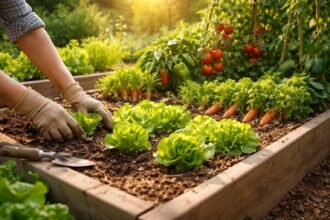 Bild eines Gemüsegartens mit anfängerfreundlichen Sorten – robuster Ernte und Freude.