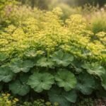Frauenmantel Alchemilla mit gelbgrünen Blütenwolken, sanften Blättern, robustem Charme für naturnahe Gärten